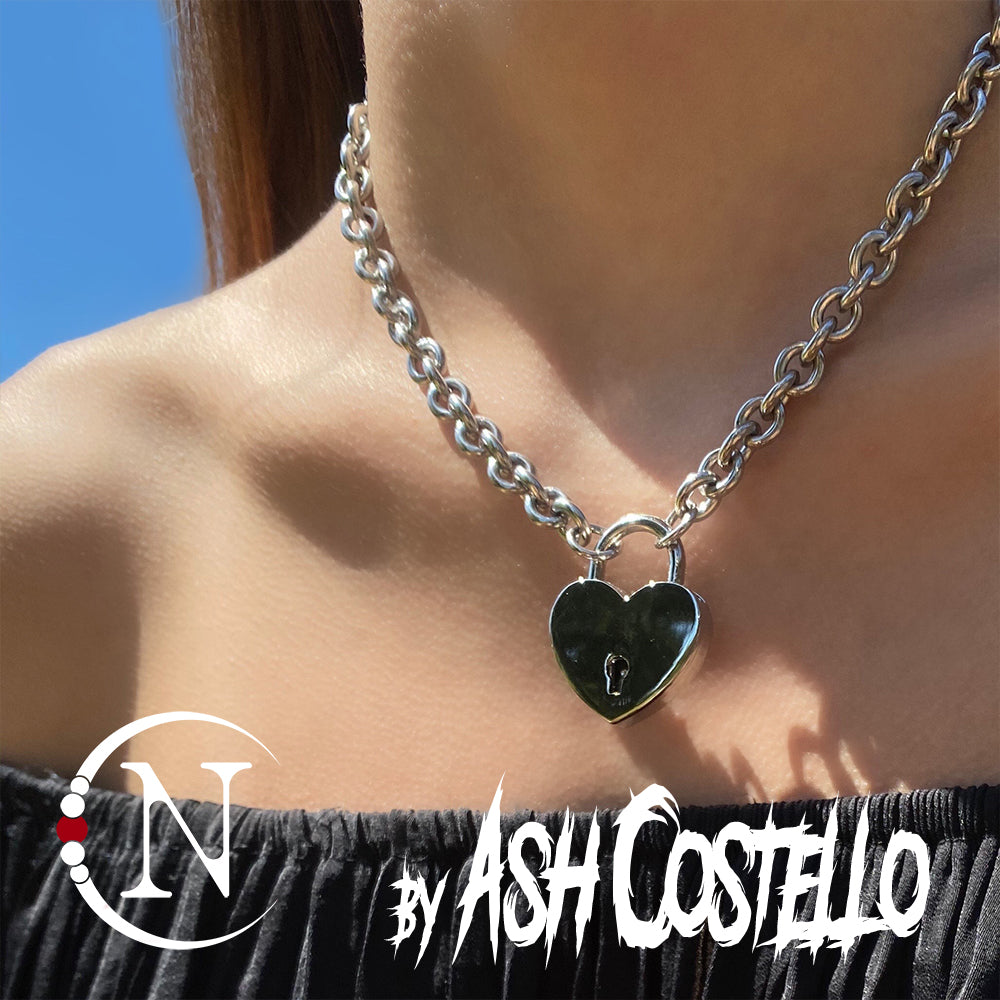 Heart love locks with silver necklace